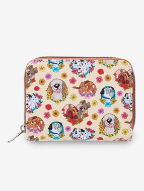 Loungefly Cream Floral Disney Dogs Zip Wallet NWT